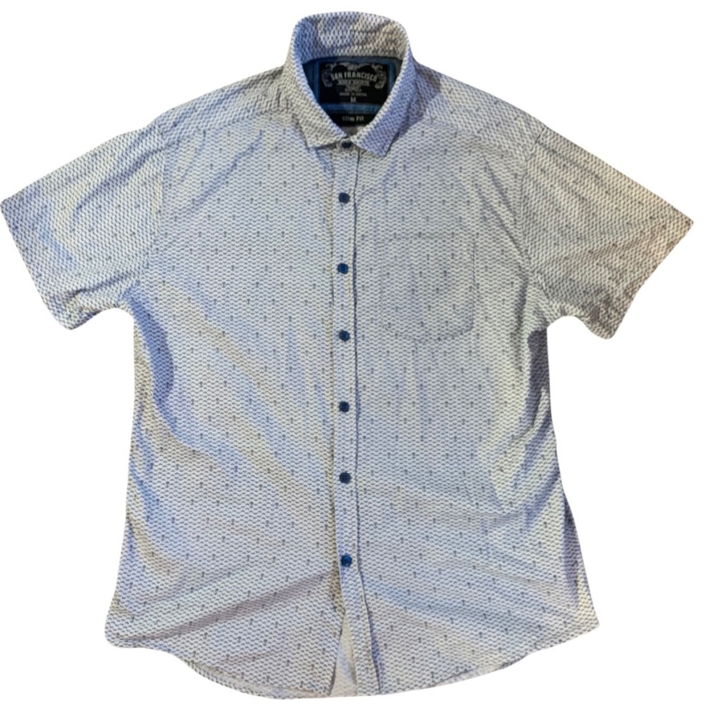 San Francisco Work Shirts Button Down Anchor Shirt Slim Navy Blue Mens Sz Medium